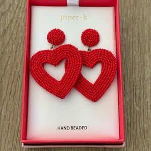 Red Heart Shaped Beaded Earrings